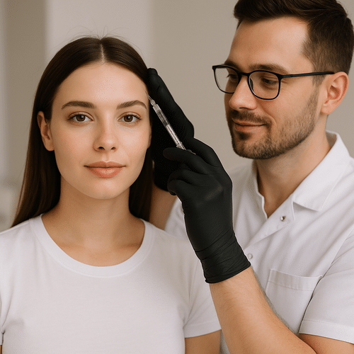 alt_text : Image épurée : femme Gen Z confiante et praticien My Laser bienveillant, reflet de confiance et modernité.