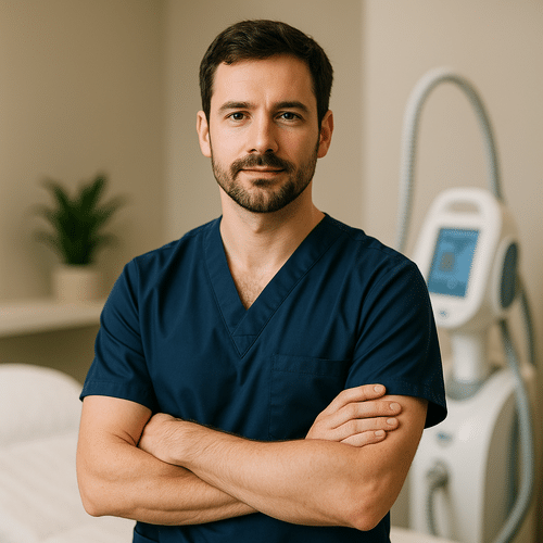 alt_text : Un professionnel en uniforme bleu marine incarne confiance et innovation dans un cadre serein et moderne.
