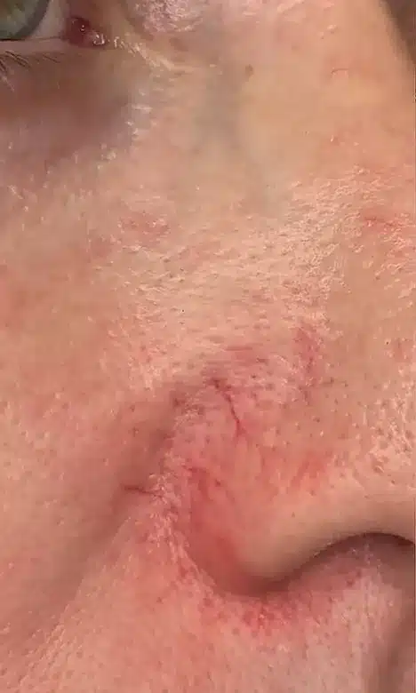 Couperose et petits vaisseaux rouges sur l'aile du nez avant le traitement laser chez My Laser