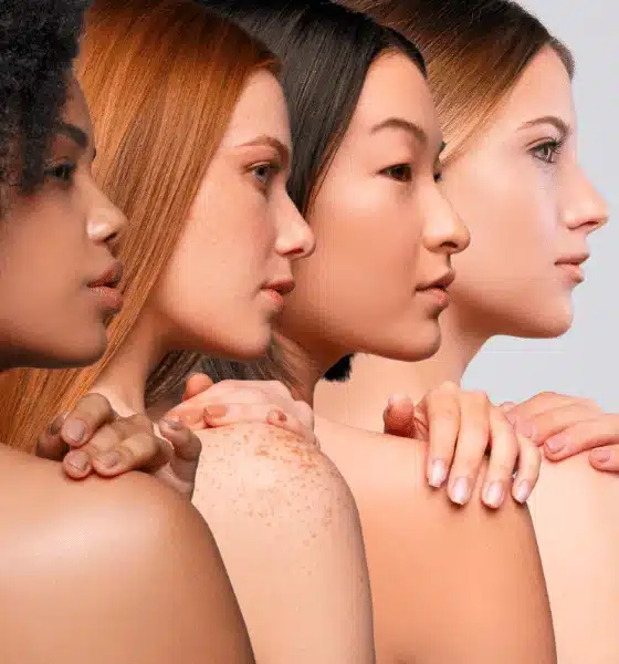 Quatre femmes à la peau soyeuse, de profil