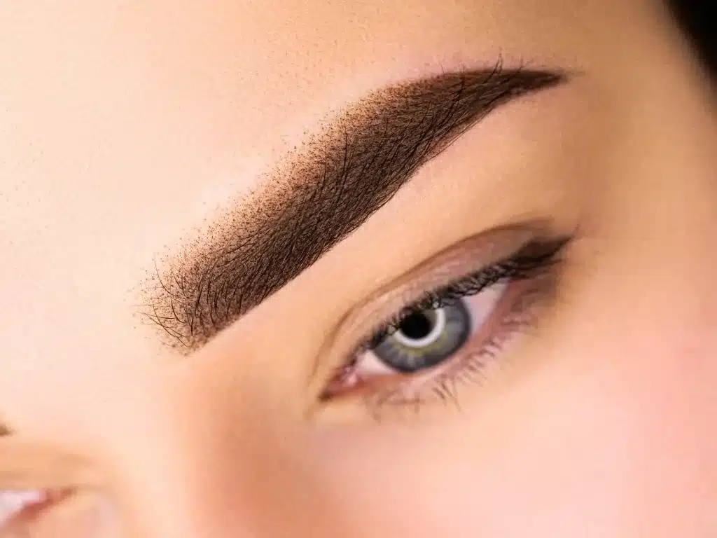 Gros plan d'un sourcil foncé en maquillage permanent