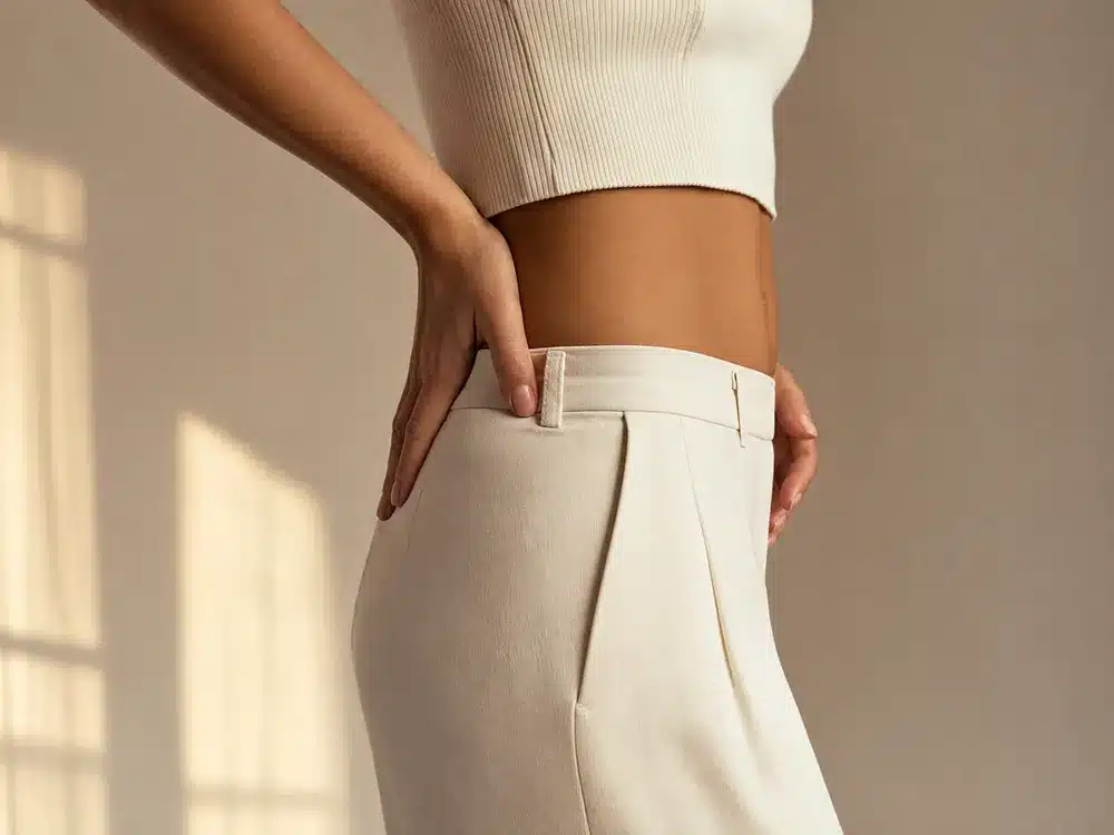Silhouette de profil, taille fine en tenue ivoire
