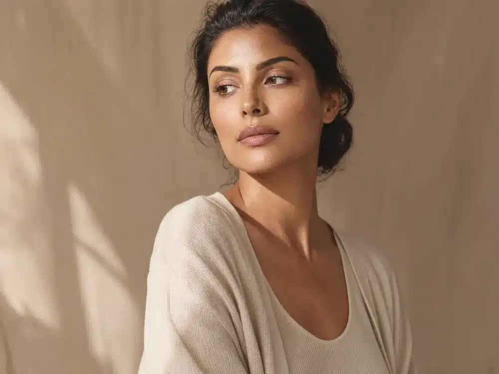 Femme au teint lumineux et unifié