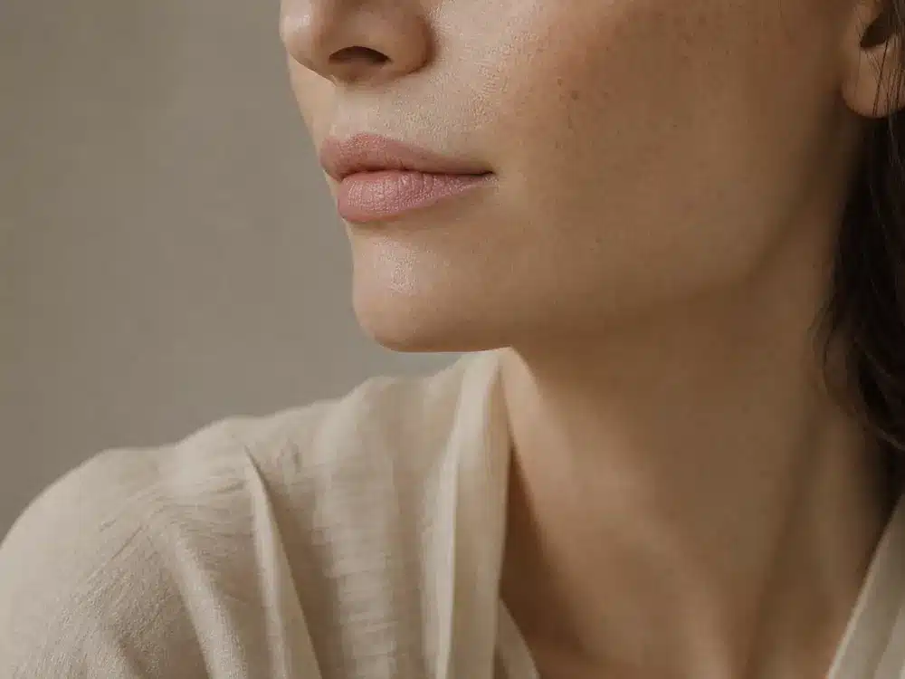 Lèvre supérieure et menton lisses, sans duvet, d'une femme à la peau claire
